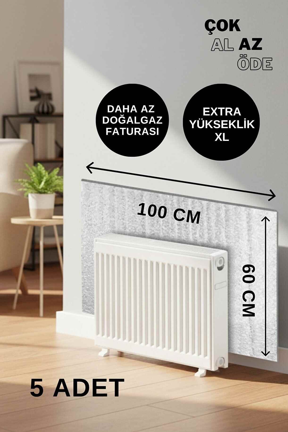 Petek Radyatör Arkası Isı Yalıtım Paneli 100x60 cm 5 Adet